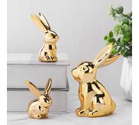 Wesiti 3 Pcs Easter Decoration Golden Bunny Figurines Set 4.5'', 3'', 2.36" Ceramic Easter Rabbit Statue Vintage Bunny Figurine Gift for Home Office Table Decor Spring Party Supplies (L, M, S)