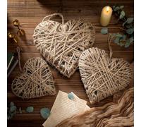 Wesiti 3 Pieces Heart Wall Decor Rattan Hanging Neutral Valentines Decor Rustic Farmhouse Heart Shape Wall Hanging Art Crafts for Home Indoor Outdoor Wedding Party