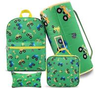 Wesiti 4 Pcs Kids Backpack Set with Nap Mat Lunch Bag Pencil Case, Preschool Back to School Supplies for Ages 3-12 Boys Girls, Green, Nap Mat: 21 × 50 inches, Truck