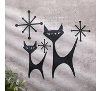 Wesiti 5 Pcs Mid Century Modern Atomic Cat Wall Art Decor Vintage Metal Wall Decor Cartoon and Atomic Stars Retro Aesthetic Cute Home Decoration for Kitchen Bathroom Lovers Gifts
