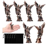 Wesiti 6 Pcs Archangel Saint Michael Statue 3.31 Inch Religious Figurine with Black Velvet Bags Collectible Angel Sculpture Decor for Home or Car