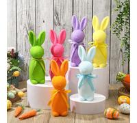 Wesiti 6 Pcs Easter Decorations Flocked Bunnies Figurine with Bow tie 8.8" Flocking Rabbit Tabletop Ornament for Easter Centerpieces for Spring Home Office Table Decor, Party Supplies