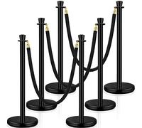 Wesiti 6 Pcs Stainless Steel Stanchion Post Queue with Crown Top 5 ft and 3 Pcs Velvet Rope and Poles Crowd Control Barriers Sand Injection Hollow Base and Velvet Ropes Set for Party (Black)