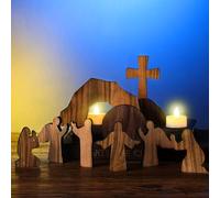 Wesiti 8 Pc Empty Tomb Easter Scene & Cross Decor Set - Wooden Nativity for Home Decoration