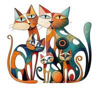 Wesiti Cat Wall Art Decor Wall Sculptures Decor for Cats Lover 10.6 x 15.7 Inches Colorful Mid Century Cat Retro Signs for Home Living Room Bedroom Kitchen Office (Opulent)