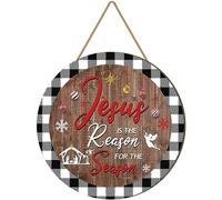 Wesiti Christmas Wooden Door Wreath Jesus Is the Reason for the Season Xmas Door Hanging Sign Jesus Is the Reason for the Season Xmas Door Hanging Sign Christmas Decorations for Front Door Wall