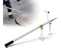 Wesiti Heavy Duty Manhole Cover Lifter 34.5 Inch Stainless Steel Manhole Lid Lifter with Hooks and O Type Connectors All-in-one Lever Hook Tool for Construction Sites Repairs Inspections and Home Use