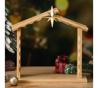 Wesiti Nativity Stable Manger Christmas Manger Shed Scene Wooden Stable Creche for Christmas Nativity Indoor Collectable Decoration Creche Desk Decor (Without Figurines)