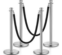 Wesiti Silver Crowd Control Stanchions Stainless Steel Stanchion Post Queue 5 ft Black Velvet Rope Safety Barriers Red Carpet Ropes and Poles Crowd Control Barriers for Party Theater Hotels (4)