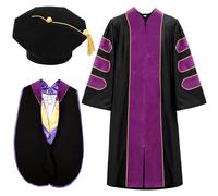 Wesiti Unisex Deluxe Doctoral Graduation Gown with Hood Side Tam Academic Faculty Regalia Robe, Purple, Size 48