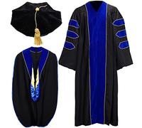 Wesiti Unisex Deluxe Doctoral Graduation Gown with Hood Side Tam Academic Faculty Regalia Robe, Royal Blue, Size 54