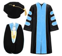 Wesiti Unisex Deluxe Doctoral Graduation Gown with Hood Side Tam Academic Faculty Regalia Robe, Sky Blue, Size 51