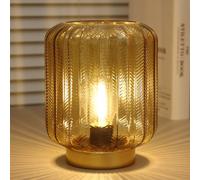 WESJO Modern Battery Operated Table Lamp, Glass with LED Bulb - Decorative Cordless Bedside Lamp for Living Room, Bedroom, Desk (Gold)