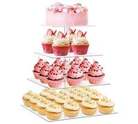 Weskjer 4-Tier Square Clear Acrylic Cupcake Stand, Large Dessert Display Tower Holds Up to 50 Cupcakes, Cake and Cupcake Holder with Screw Kit for Graduation, Easter, Wedding & Birthday Party