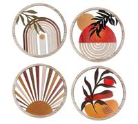 Weskjer Decorative Round Hollow Wall Hanging, 4pcs Boho Wall Art Decor, Minimalist Sign Hanging Botanical Geometric Artwork Abstract Plants Wall Art for Bedroom Living Room Office 7.9x7.9 inch