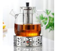 Weskjer Glass Teapot with Tealight Candle Holder,1500ml Tea Pot Infusers for Loose Tea,Teapot Warmer Glass Keeps Warm for a Long Tim,Stovetop Safe Tea Kettle for Coffee Food Tea