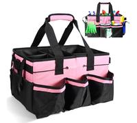 Weskjer Pink and Black Cleaning Storage Bag, Shower Caddy Portable Alligator Clip on the Side, Caddy Bag Foldable Space-Saving Tool Organizers Outside Storage Baskets for Picnic Bathing Shopping
