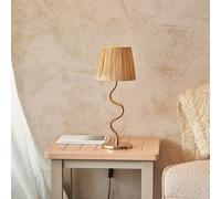 Endon Collection Wriggle Table Lamp With Round Tapered Shade Brushed Aged Brass Plate Natural Raffia 1X E14, Gold