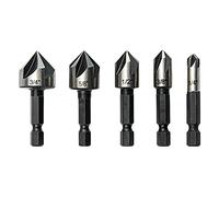 wesleydrill 5 pcs Countersink Drill Bit Set，82 Degree Counter Sink， Fit for Sink Holes into Most Machinable Metals, Plywood, Softwood, Hardwood, Fiberglass Plastic, Mild Steel