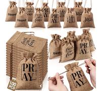 Wesnoy 100 Pcs Christmas Religious Gift Bag with Drawstring Bulk 4 x 6 Inch Burlap Christian Candy Gift Bag Small Bible Verse Treat Goody Jewelry Pouch for Vacation Bible School Church Party Supply