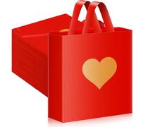 Wesnoy 100 Pcs Valentine's Day Plastic Shopping Bags Bulk 10 x 13'' Large Gift Bags with Handle Valentines Gift Bag Heart Reusable Shopping Bag for Valentine Party Supplies (Gold)