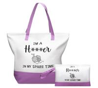 Wesnoy 2 Pcs Crochet Lover Gifts for Women, Funny Purple Canvas Bag with Cosmetic Pouch Tote Bag in My Spare Time for Crochet Lovers Christmas xams Crocheters Gifts