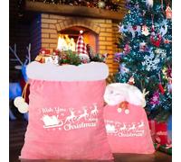 Wesnoy 2 Pcs Santa Christmas Velvet Bags with Drawstring in 2 Size Santa Gift Bags Large Christmas Sacks Gift Wrap Bags for Xmas Party Decoration (Pink, White,44 x 36 Inches,20 x 28 Inches)