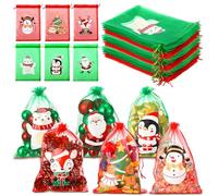 Wesnoy 24 Pcs Christmas Organza Bags 8x12 Inches Large Santa Snowman Gingerbread Man Drawstring Gift Bags Christmas Snack Treat Goodie Jewelry Candy Pouch for Xmas Holiday Wedding Party Favor