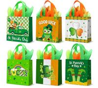 Wesnoy 30 Pack Reusable St. Patrick's Day Gift Bags Non Woven Tote Bulk with Handles Goodie Shopping Bags with Tissue Paper for Party Favors