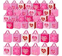 Wesnoy 48 Pcs Happy Valentine's Day Gift Bags Bulk Non Woven Reusable Valentine's Day Tote Bags with Handle for Gift Wrapping and Party Celebration Favors, 11.4 x 10.6 x 4.7 inches