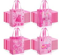 Wesnoy 48 Pcs Pink Gift Bags Girl Party Favor Bags Reusable Non Woven Hot Pink Goodie Candy Treat Tote Bulk with Handles Princess Party Favor for Coquette Bachelorette Birthday Decor 9.84 x 7.87 inch