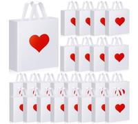 Wesnoy 48 Pcs Valentine's Day Plastic Shopping Bags Bulk 10 x 13'' Large Gift Bags with Handle Valentines Gift Bag Heart Reusable Shopping Bag for Valentine Party Supplies (White)
