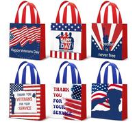 Wesnoy 48 Pieces Veterans Day Gift Bags Bulk Reusable Remembrance Day Tote Bags with Handles Thank You Patriotic Non Woven Holiday Goodie Basket for Veterans Party Favors, 7.8 x 7.8 x 3.5 Inch