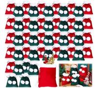 Wesnoy 50 Pcs Christmas Velvet Drawstring Bag with White Poms 6 x 7 Inch Small Velvet Christmas Bags Pouch Candy Wrapping Goodie Mini Red Green Gift for Xmas Party