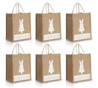 Wesnoy 6 Pack Easter Egg Basket Bags Bunny Rabbit Basket Bags with Handle and Waterproof Lining Reusable Gift Burlap Tote Bag Large for Spring Easter Egg Hunts Decorations Candy Bag