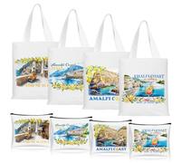 Wesnoy 8 Pcs Amalfi Coast Tote Bags Italy Lemons Makeup Bag Italian Islands Souvenir Bulk Lemon Themed Party Gifts Amalfi Coast Travel Christmas Souvenir Gift for Women Girls