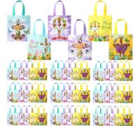 Wesnoy 90 Pcs Easter Gift Bags Bulk He Is Risen Religious Easter Bags with Handles Reusable Non Woven Treat Baskets for Church Goodie Party Supplies