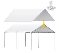 Wesnoy Heavy Duty Carport Canopy Waterproof Cover Garage Car Shelter Tarp Tent for Replacement with 50 Ball Bungees, Only Top Cover, Frame is Not Included, White (10 x 20 ft), ZUO-Wesnoy-0668