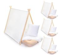 Wesnoy Teepee Tent for Kids with Inflatable Airbed, Fitted Sheet and Pillow Inserts Toddler Play Tent White Washable Foldable for Indoor Outdoor Boys Girls Slumber Party Sleepover Playhouse(4 Sets)