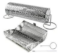 Wesoke Rolling Grilling Basket Round Grill Baskets, Large Camping Mesh Barbecue Rack Rotation BBQ Cage, Stainless Steel BBQ Net Tube for Outdoor Grill Cooking, BBQ Accessory Tools Gift for Men
