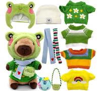 WESOPAN 11Pcs Capybara Plush Toy, Capibara Stuffed Animal with 10 Clothes and Accessories, 10 inch Super Soft Capybara Toys for Kids Girls Boys, Role Play Dress Up Gifts (11 PCS Green)