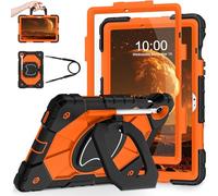 WESOROL Case for Samsung Galaxy Tab S10 Lite/S10 FE/S9 FE 10.9 Inch Galaxy Tab S9 11 Inch,Shockproof Cover for Samsung S9 FE Tablet Case with Screen Protector Rotate Stand Pen Holder,Black Orange