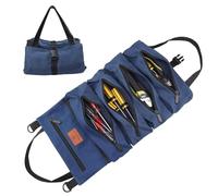 Wessleco Roll Up Bag, 16OZ Canvas Wrench Pouch Multi-Purpose Tool Organizer, 5 Zippered Pockets (Blue)