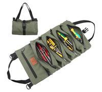 Wessleco Tool Roll Up Pouch, Multi-Purpose Canvas Organizer with 5 Zipper Tool Pockets (16OZ, Green)