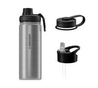 Wessper Stainless Steel Drinking Water Bottle 500ml Leakproof Thermos Bottle BPA-Free with 3 Lids | Silver Drinking Bottle Sport Keeps Hot and Cold | Vacuum Insulated Metal Bottle for Work Gym Travel