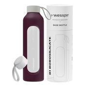 Wessper Glass Drinking Bottle, 1 Litre, Motivational Water Glass Bottle with Hydration Scale, Borosilicate Glass Bottle with Silicone Cover, BPA-Free Drinking Bottles - Burgundy Red