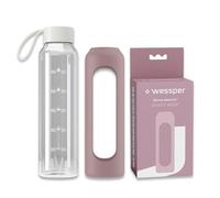 Wessper Glass Water Bottle 500ml with Silicone Sleeve, Borosilicate Glass, Time Marker, BPA-Free, Reusable Sports Bottle for Gym, School, Office - Dusty Pink