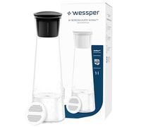 Wessper Glass Water Filter Carafe, 1 Litre, Water Carafe with Micro Disc Water Filter, Glass Carafe with Lid, for Filter Water and Cold Drinks, BPA-Free - Black