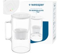Wessper glass water filter jug, white, 3L, with LED filter change indicator.