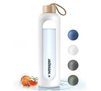 Wessper Motivational Water Bottle with Time Markings, Borosilicate Glass, Sports Water Bottle with Silicone Case, For Family Life, Camping, Yoga, Fitness, Outdoor 1 L - White